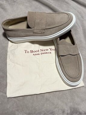 Good Man Brand Taupe Suede Slip-On Penny Loafers with White Sole